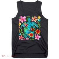 Boho Floral Turtle Save The Sea Turtle Ocean Animals Outfit Tank Top thumb 0