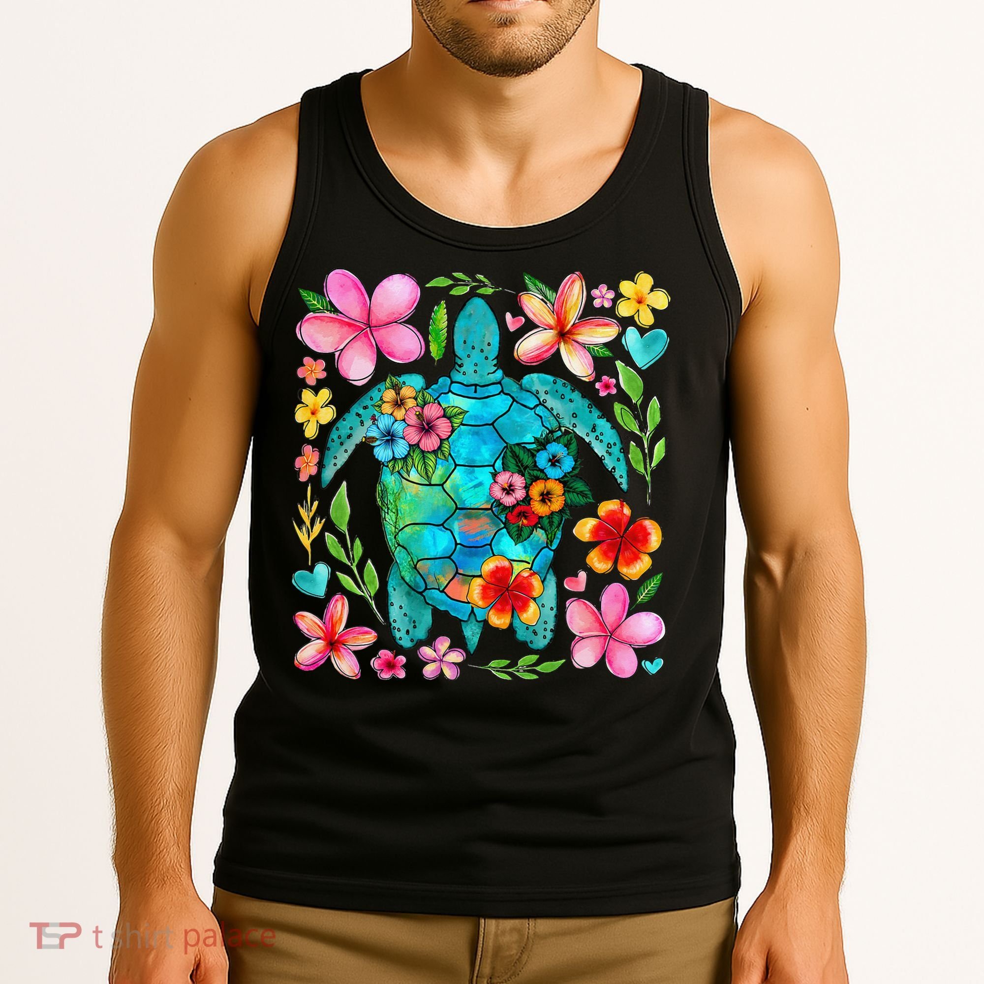 Boho Floral Turtle Save The Sea Turtle Ocean Animals Outfit Tank Top