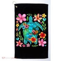 Boho Floral Turtle Save The Sea Turtle Ocean Animals Outfit Golf Towel thumb 0