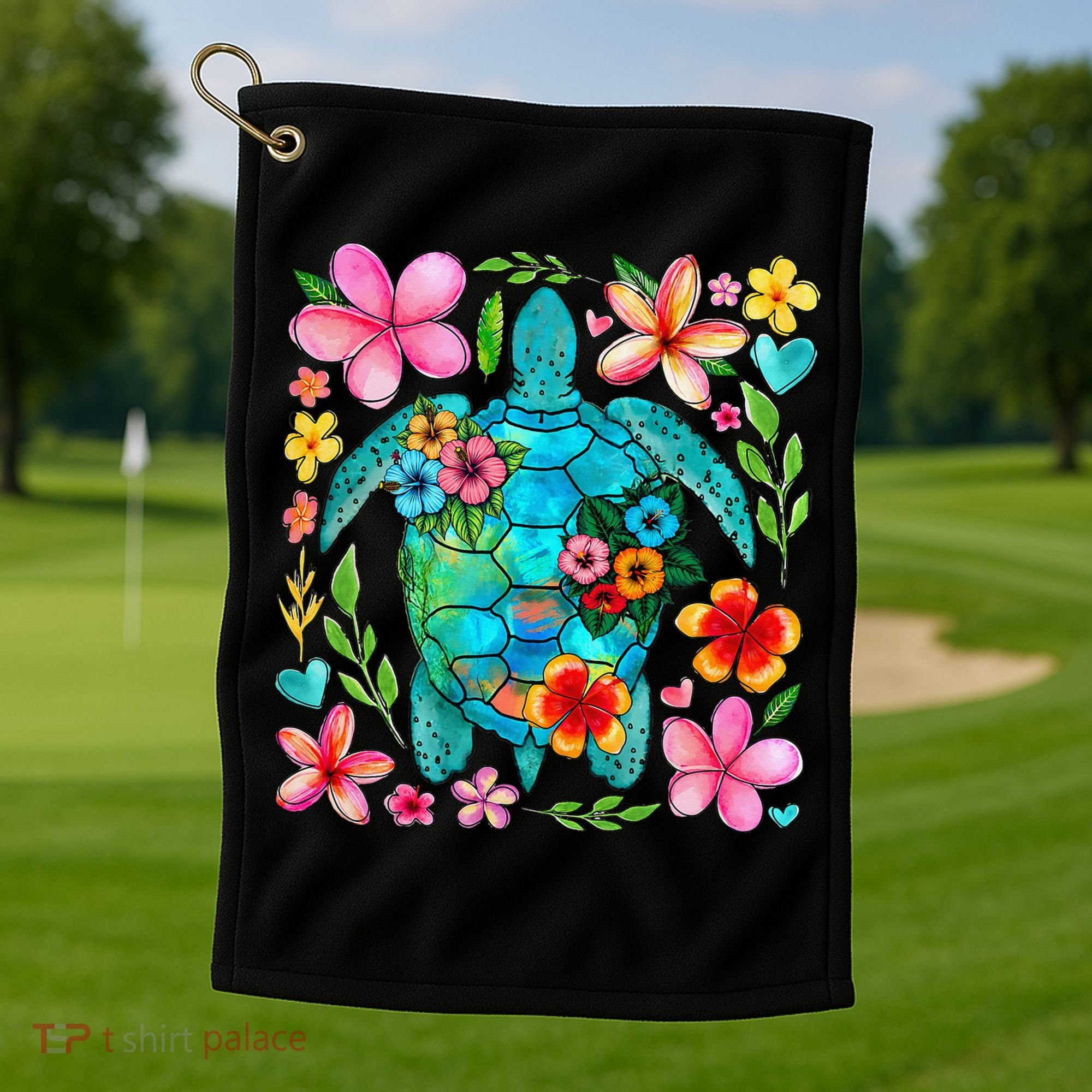 Boho Floral Turtle Save The Sea Turtle Ocean Animals Outfit Golf Towel