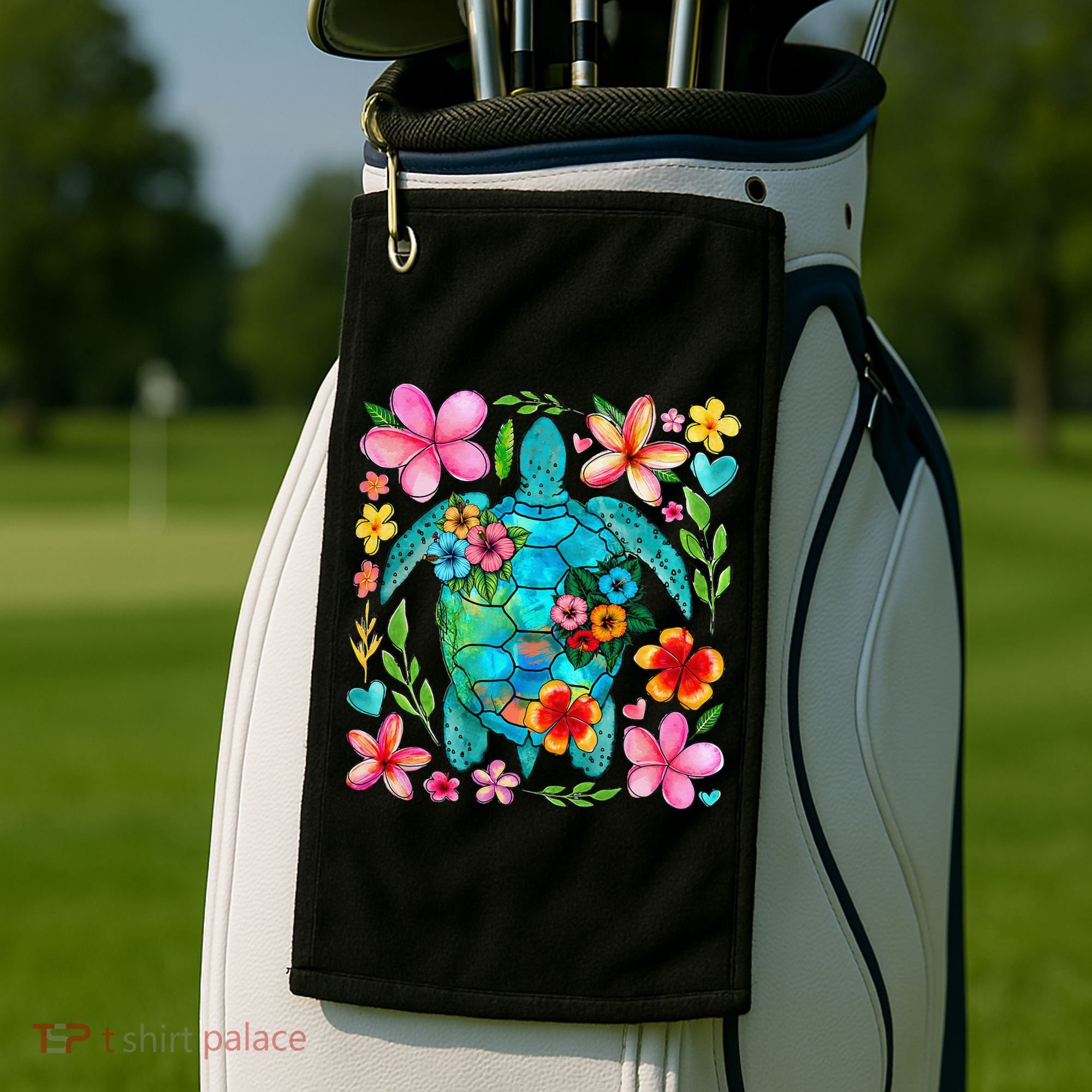 Boho Floral Turtle Save The Sea Turtle Ocean Animals Outfit Golf Towel