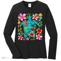 Boho Floral Turtle Save The Sea Turtle Ocean Animals Outfit Women's Long Sleeve Shirt thumb 0