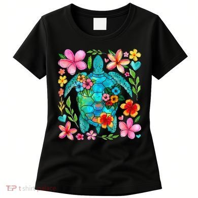 Boho Floral Turtle Save The Sea Turtle Ocean Animals Outfit Women's T-Shirt