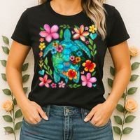 Boho Floral Turtle Save The Sea Turtle Ocean Animals Outfit Women's T-Shirt thumb 2