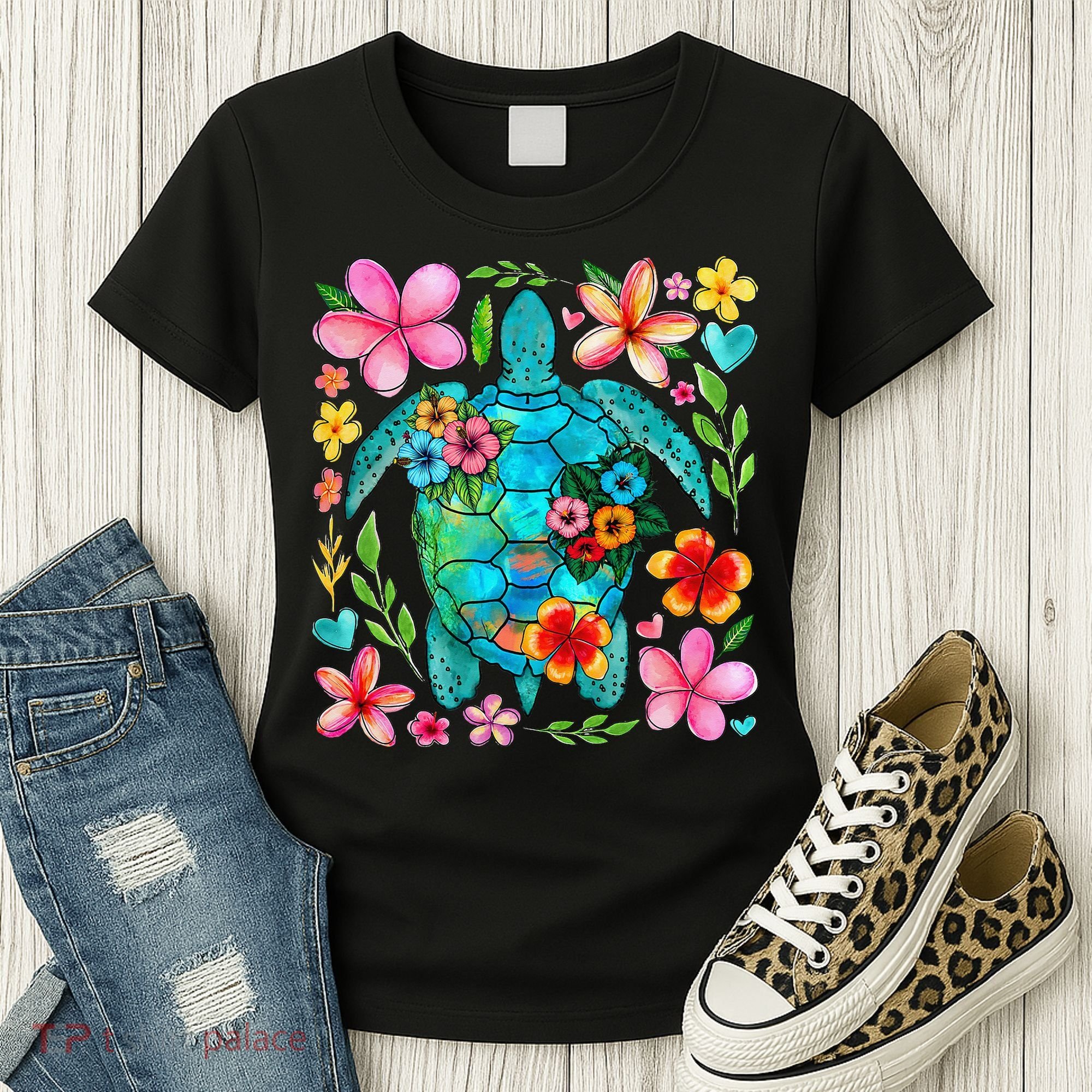 Boho Floral Turtle Save The Sea Turtle Ocean Animals Outfit Women's T-Shirt