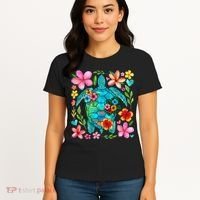 Boho Floral Turtle Save The Sea Turtle Ocean Animals Outfit Women's T-Shirt thumb 4