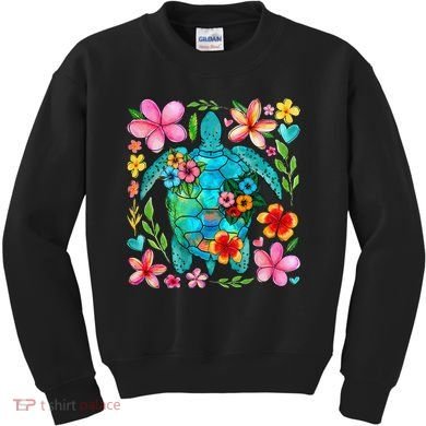 Boho Floral Turtle Save The Sea Turtle Ocean Animals Outfit Kids Sweatshirt