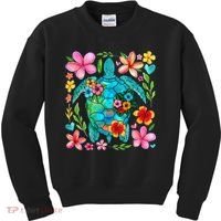 Boho Floral Turtle Save The Sea Turtle Ocean Animals Outfit Kids Sweatshirt thumb 0