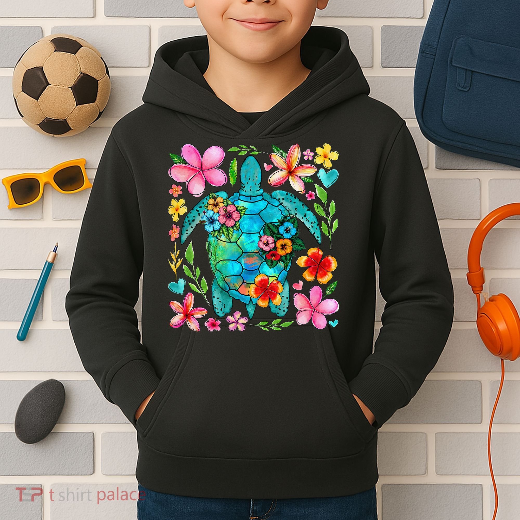 Boho Floral Turtle Save The Sea Turtle Ocean Animals Outfit Kids Hoodie