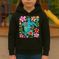 Boho Floral Turtle Save The Sea Turtle Ocean Animals Outfit Kids Hoodie thumb 3