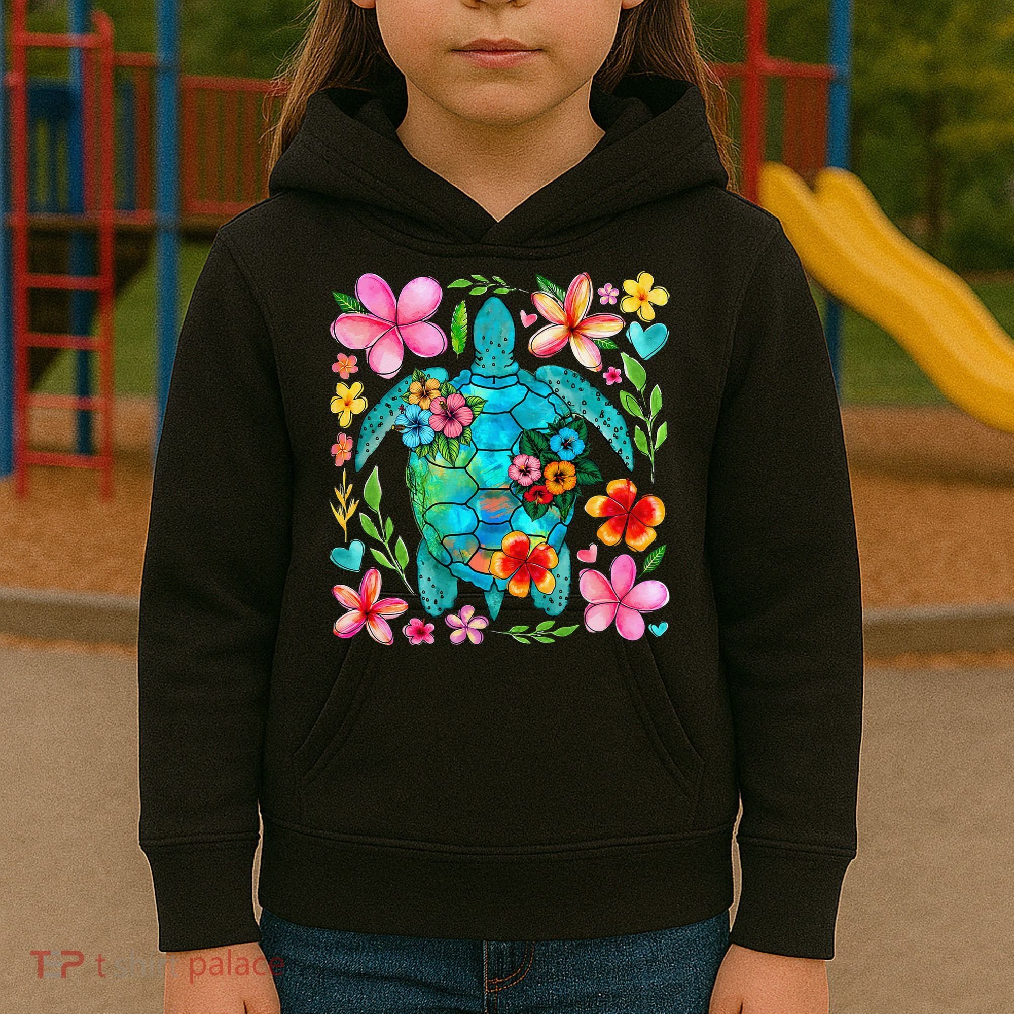 Boho Floral Turtle Save The Sea Turtle Ocean Animals Outfit Kids Hoodie