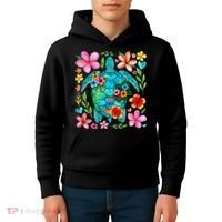 Boho Floral Turtle Save The Sea Turtle Ocean Animals Outfit Kids Hoodie thumb 4