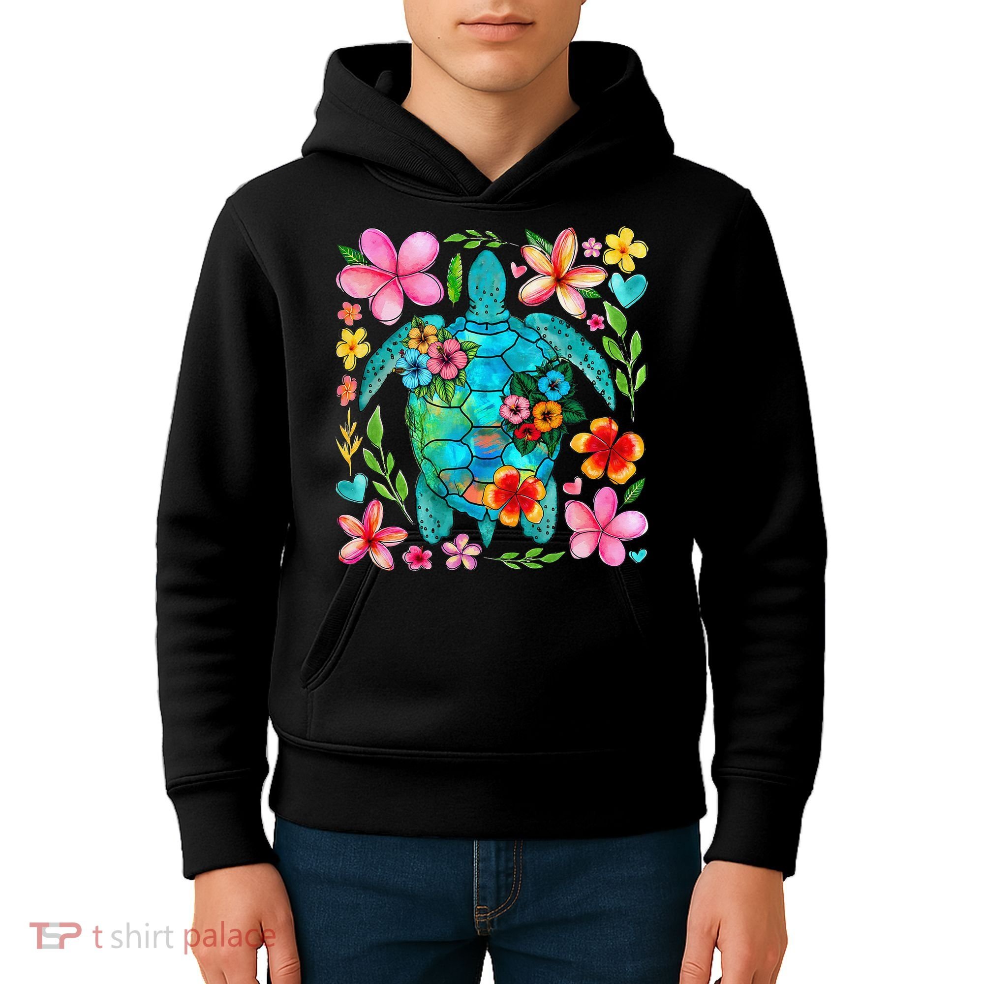 Boho Floral Turtle Save The Sea Turtle Ocean Animals Outfit Kids Hoodie