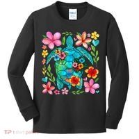 Boho Floral Turtle Save The Sea Turtle Ocean Animals Outfit Kids Long Sleeve Shirt thumb 0