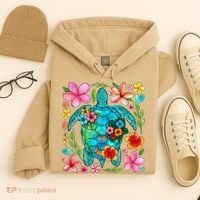 Boho Floral Turtle Save The Sea Turtle Ocean Animals Outfit Hoodie thumb 4