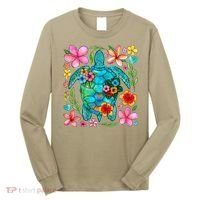 Boho Floral Turtle Save The Sea Turtle Ocean Animals Outfit Long Sleeve Shirt thumb 0