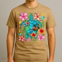 Boho Floral Turtle Save The Sea Turtle Ocean Animals Outfit T-Shirt thumb 3
