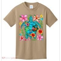 Boho Floral Turtle Save The Sea Turtle Ocean Animals Outfit Kids T-Shirt thumb 0