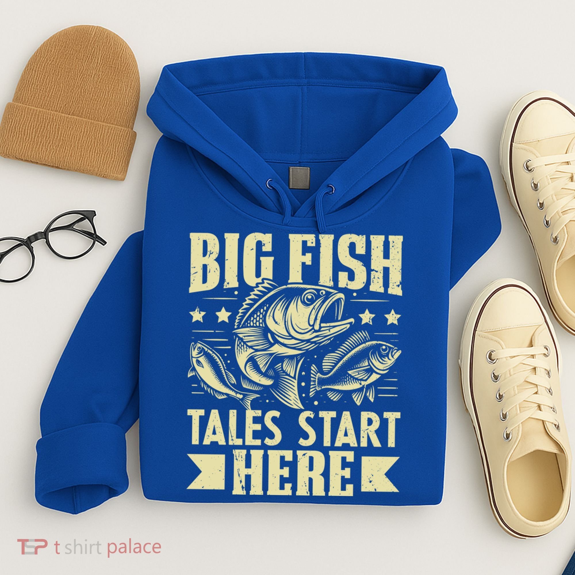 Big Fish Tales Start Here Fishing Gift Hoodie
