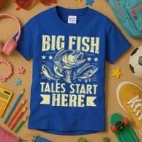 Big Fish Tales Start Here Fishing Gift Kids T-Shirt thumb 3