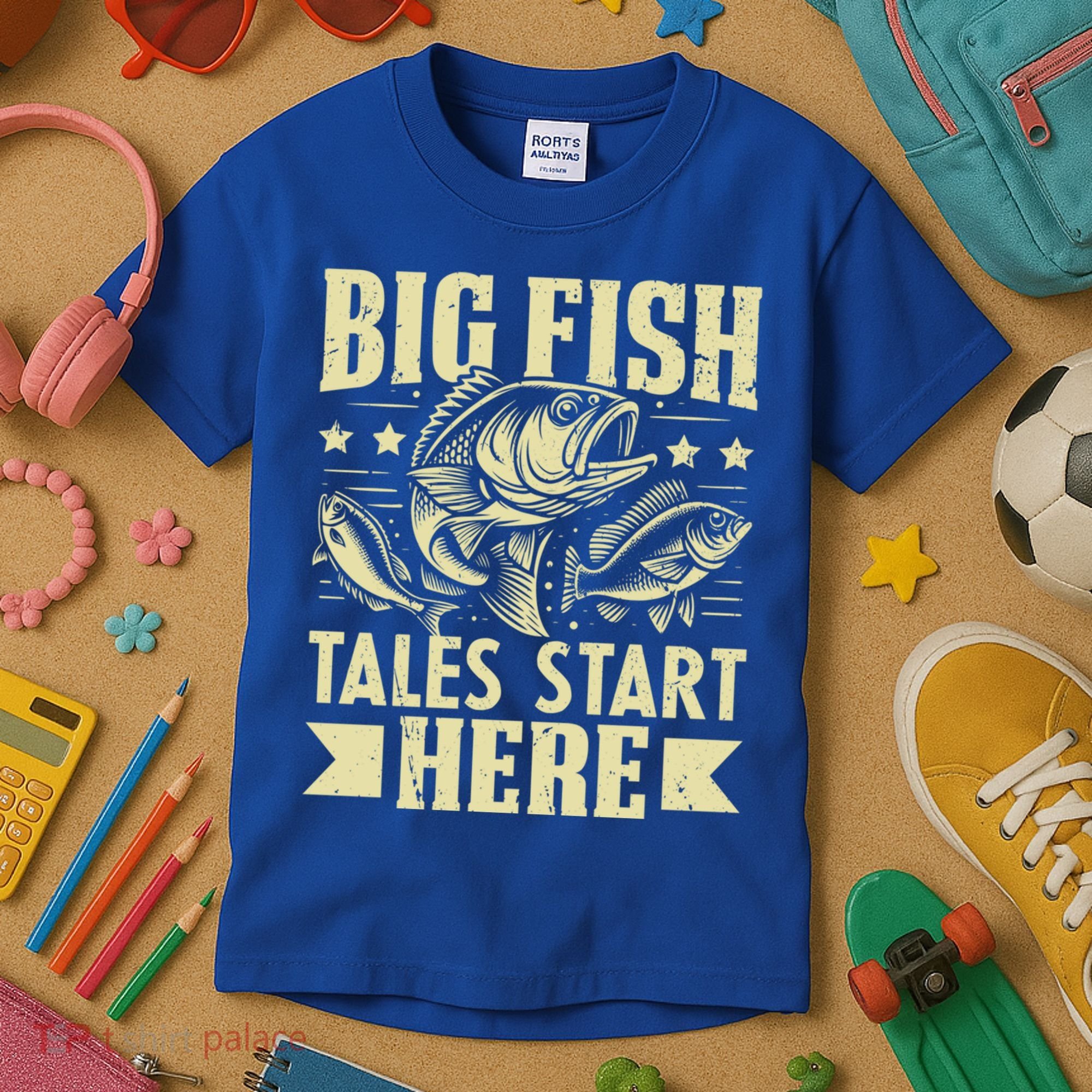 Big Fish Tales Start Here Fishing Gift Kids T-Shirt