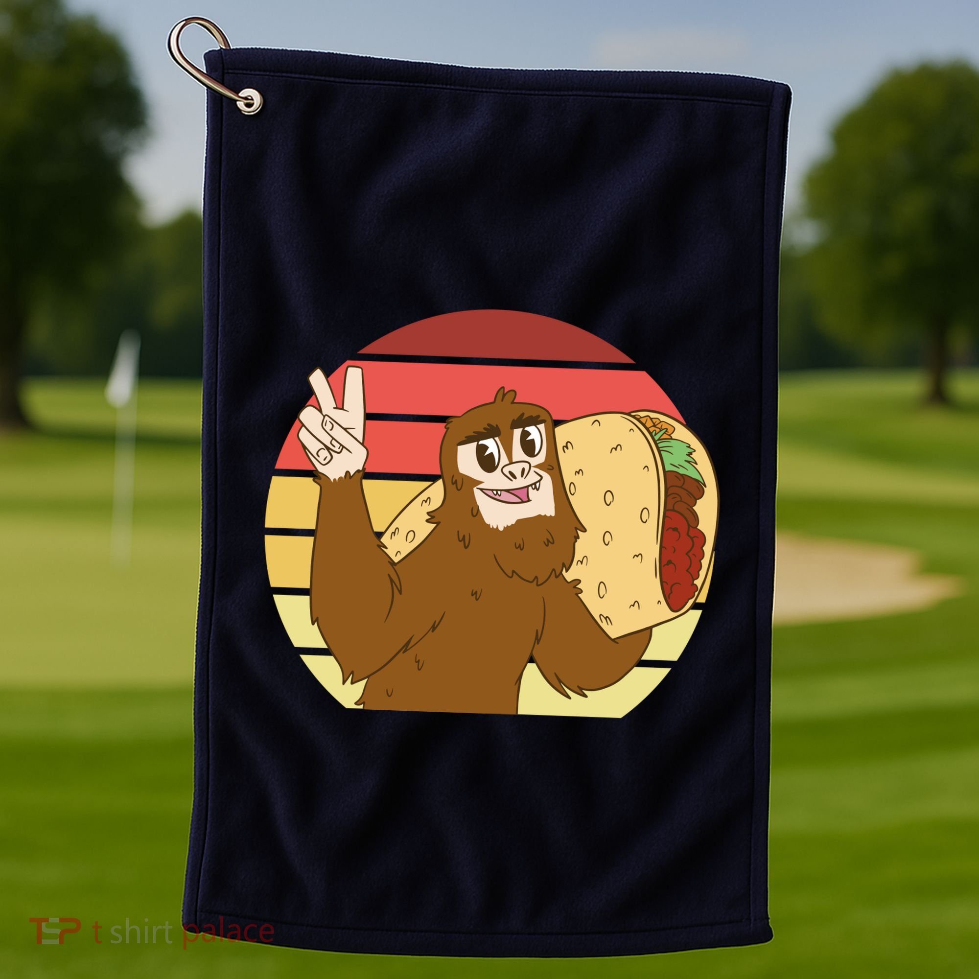 Big Foot Taco Peace Out Sunset Golf Towel