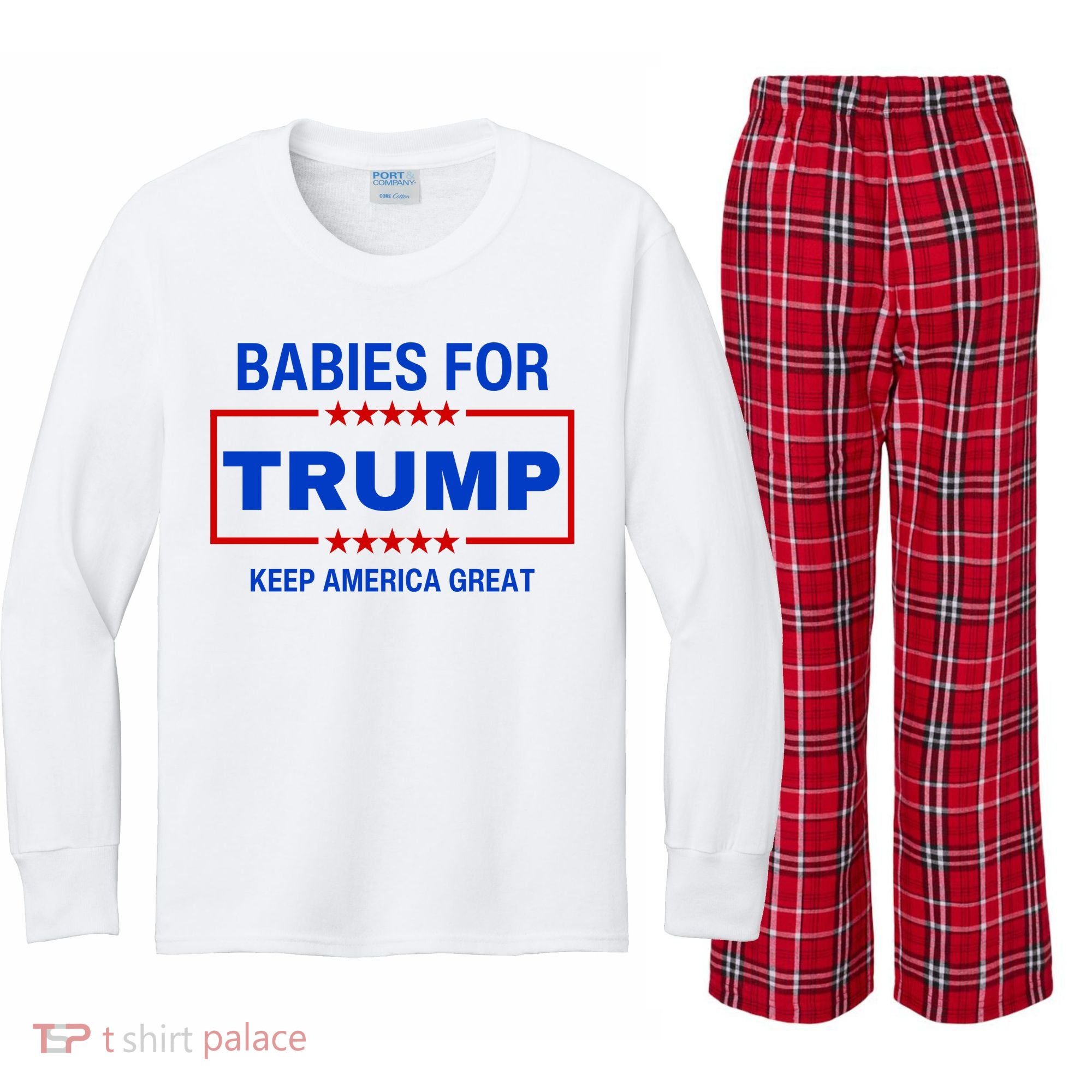 Babies For Trump Keep America Great Kids Long Sleeve Plaid Pajama Set