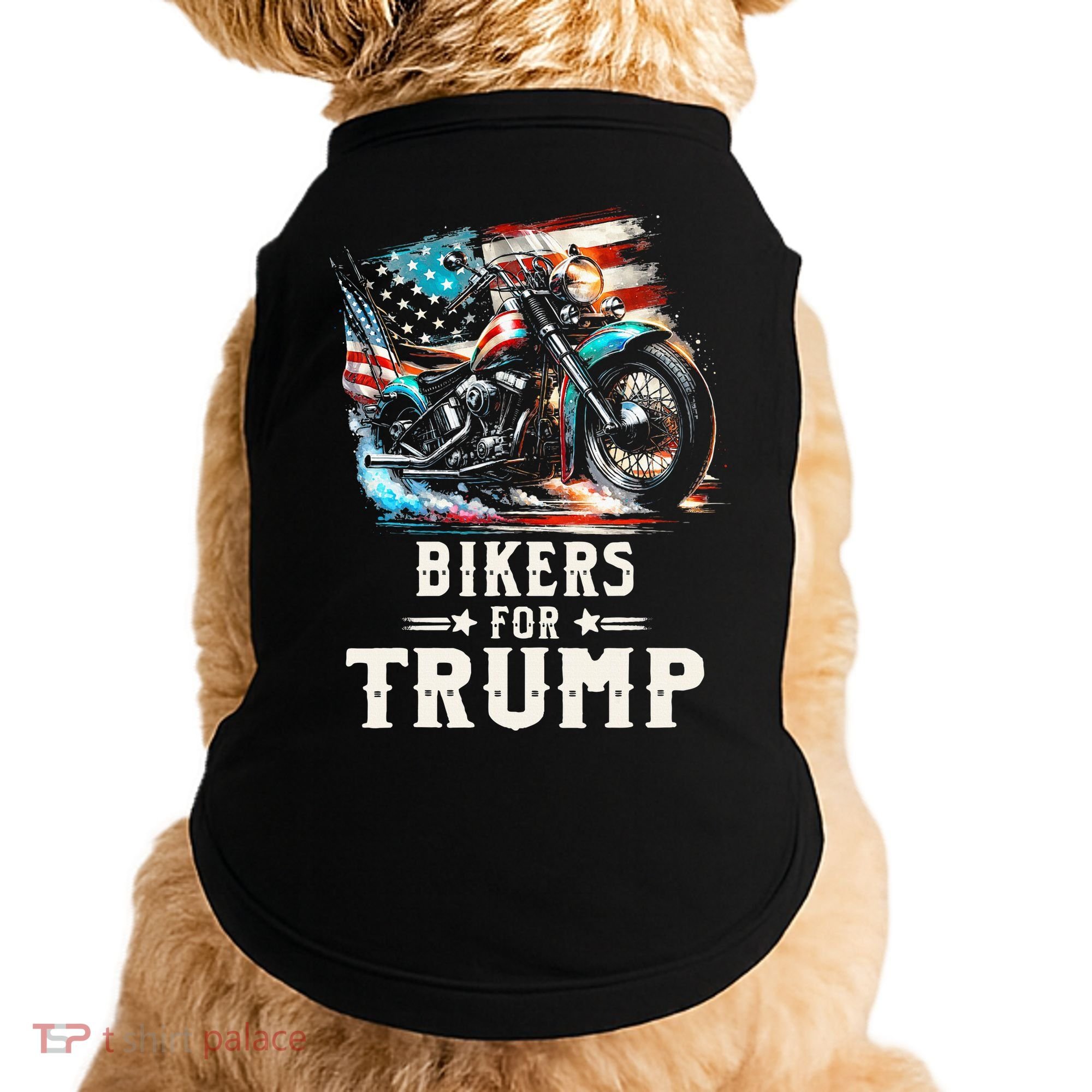 Bikers For Trump 2024 Motorcycle Patriotic American Flag Doggie Tank