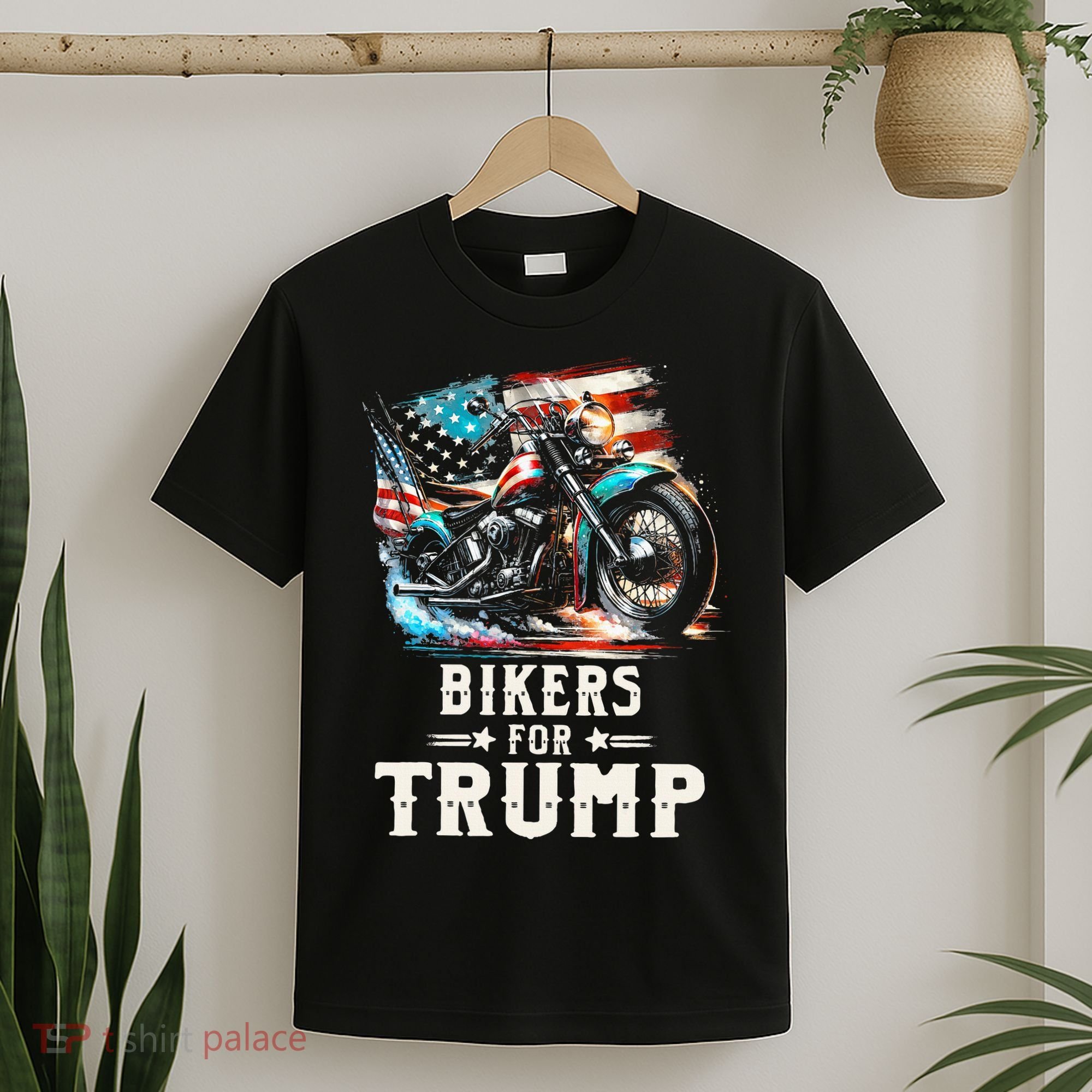 Bikers For Trump 2024 Motorcycle Patriotic American Flag T-Shirt