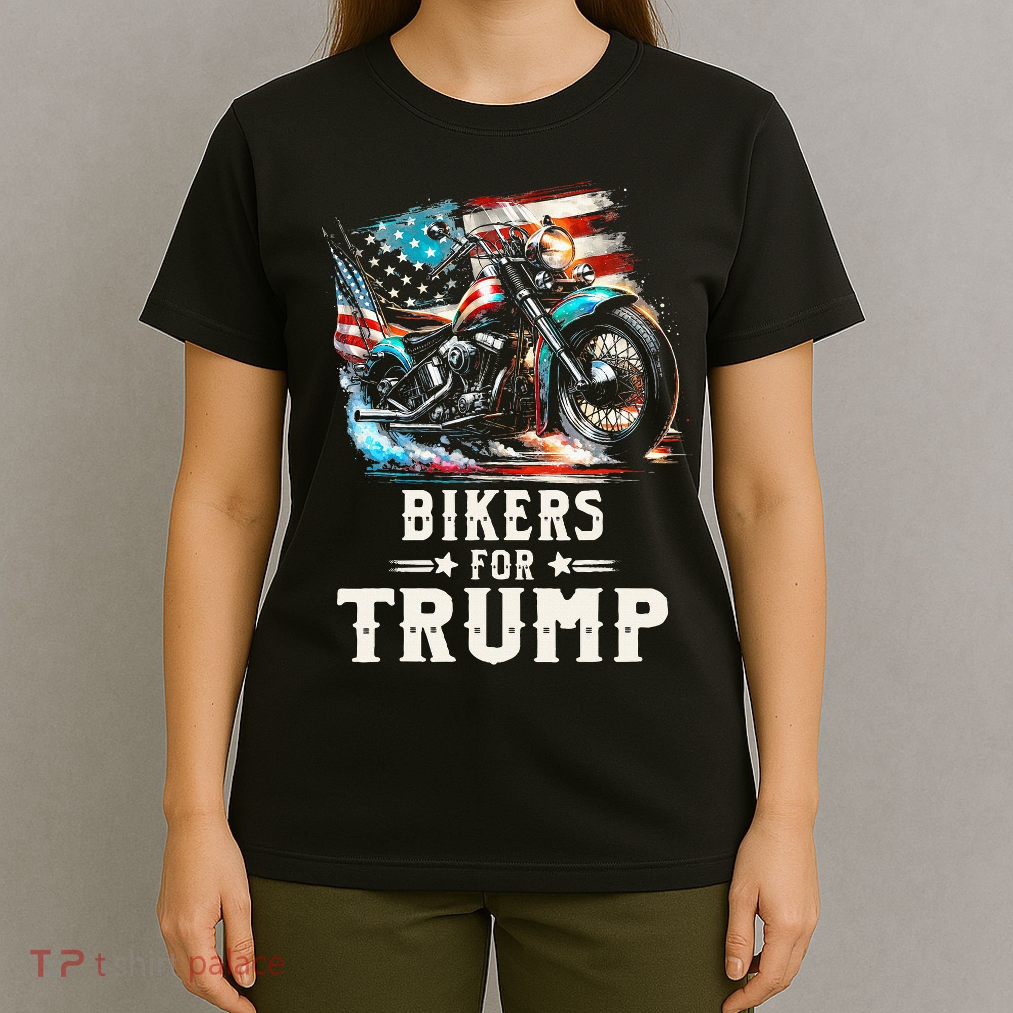 Bikers For Trump 2024 Motorcycle Patriotic American Flag T-Shirt