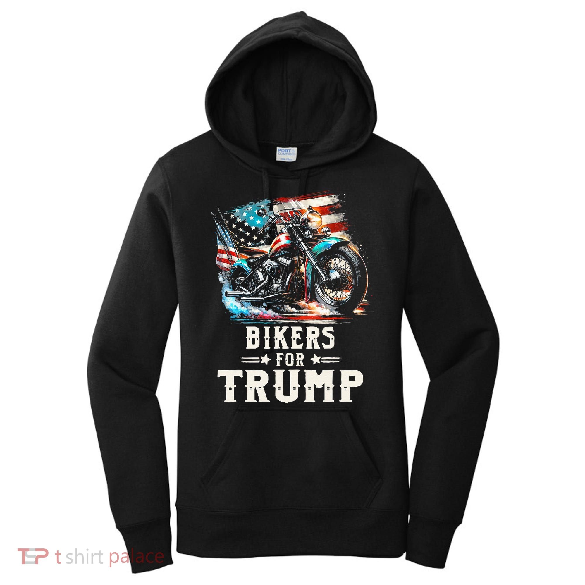 Bikers For Trump 2024 Motorcycle Patriotic American Flag Women's Hoodie