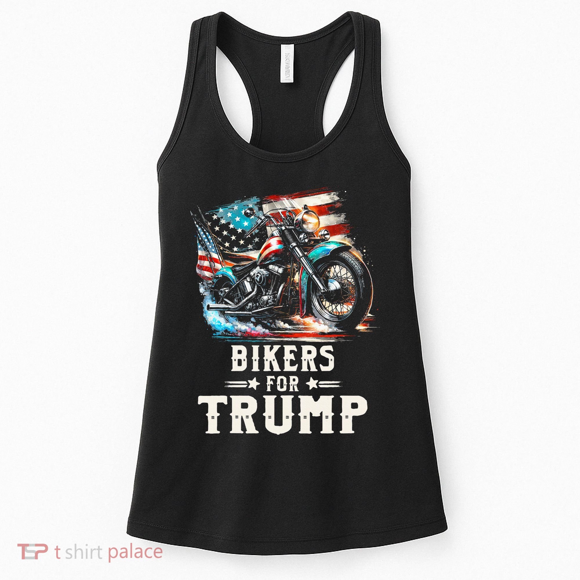 Bikers For Trump 2024 Motorcycle Patriotic American Flag Women's Tank Top