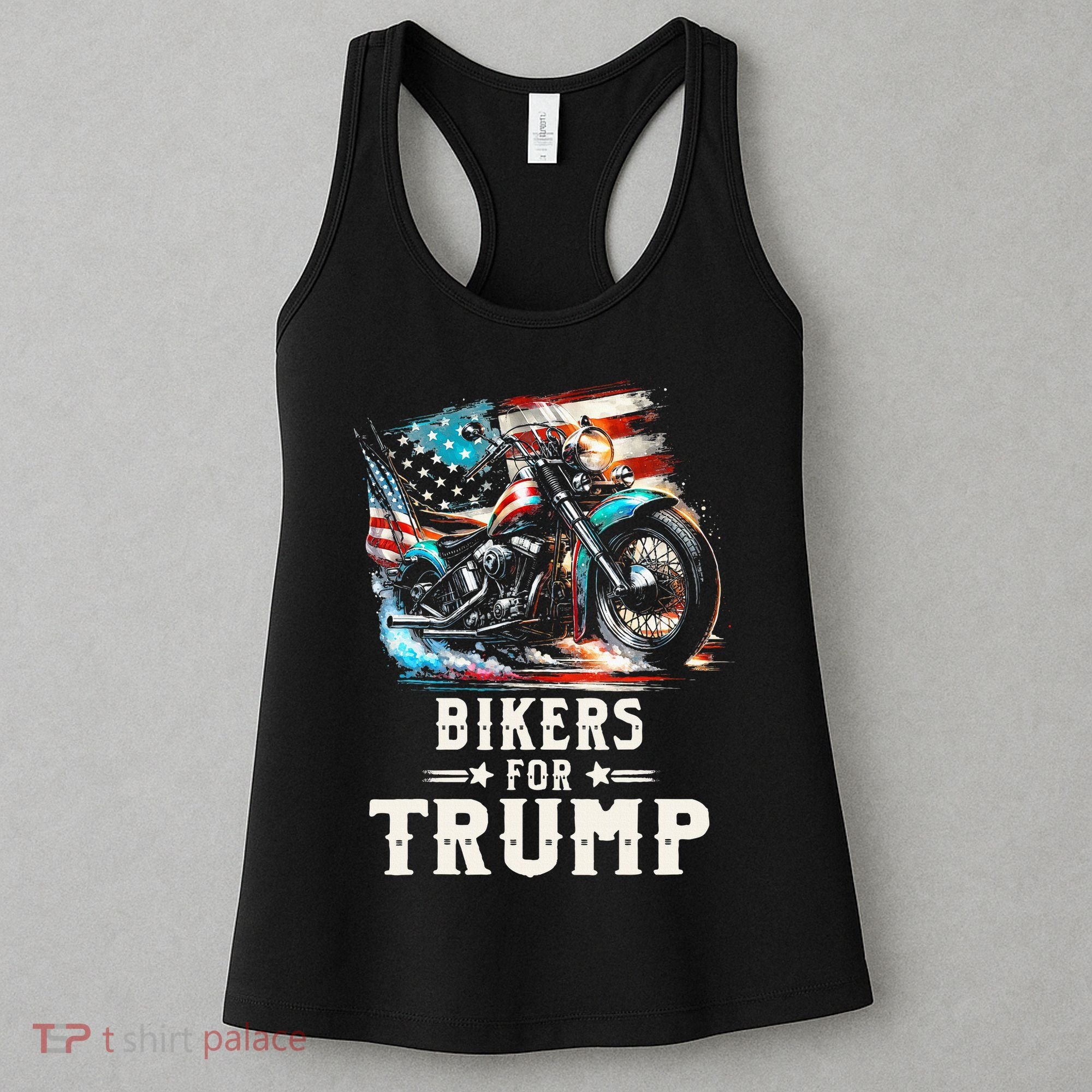 Bikers For Trump 2024 Motorcycle Patriotic American Flag Women's Tank Top