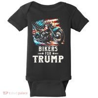 Bikers For Trump 2024 Motorcycle Patriotic American Flag Baby Bodysuit thumb 0