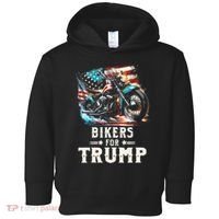 Bikers For Trump 2024 Motorcycle Patriotic American Flag Toddler Hoodie thumb 0