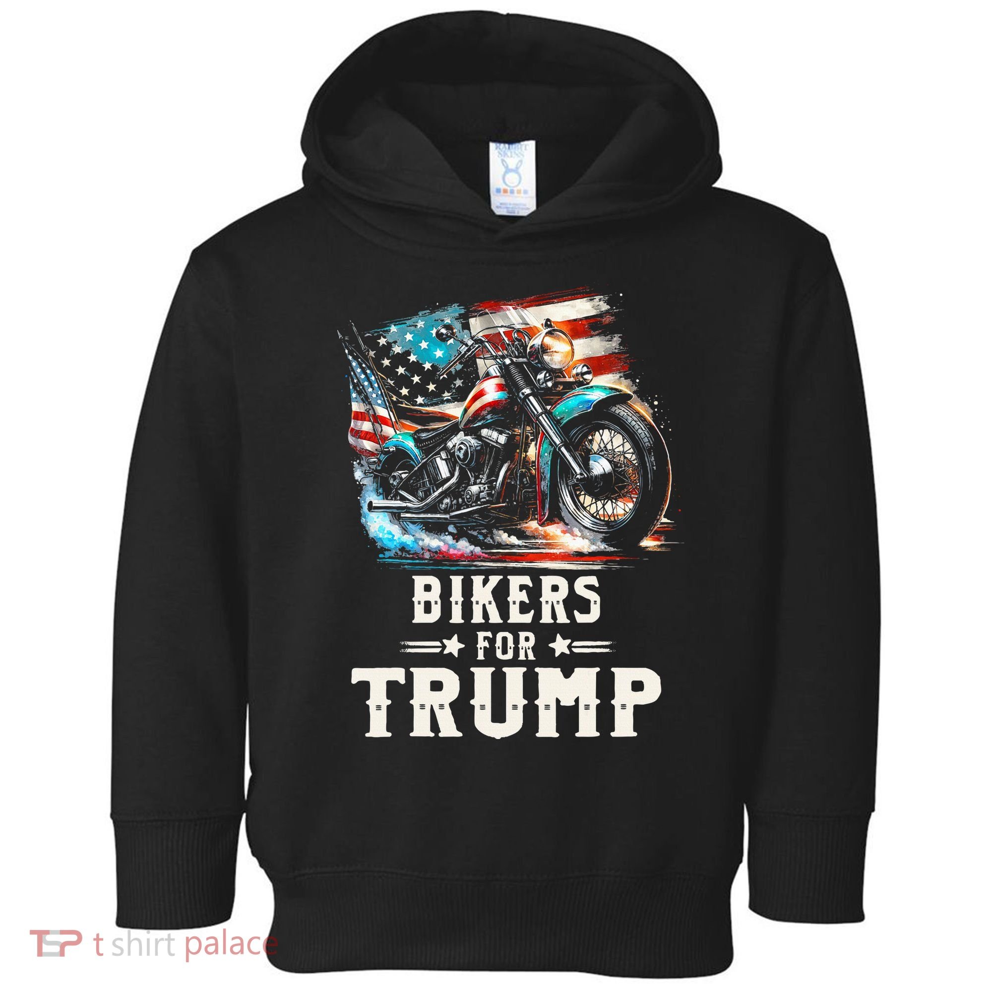 Bikers For Trump 2024 Motorcycle Patriotic American Flag Toddler Hoodie