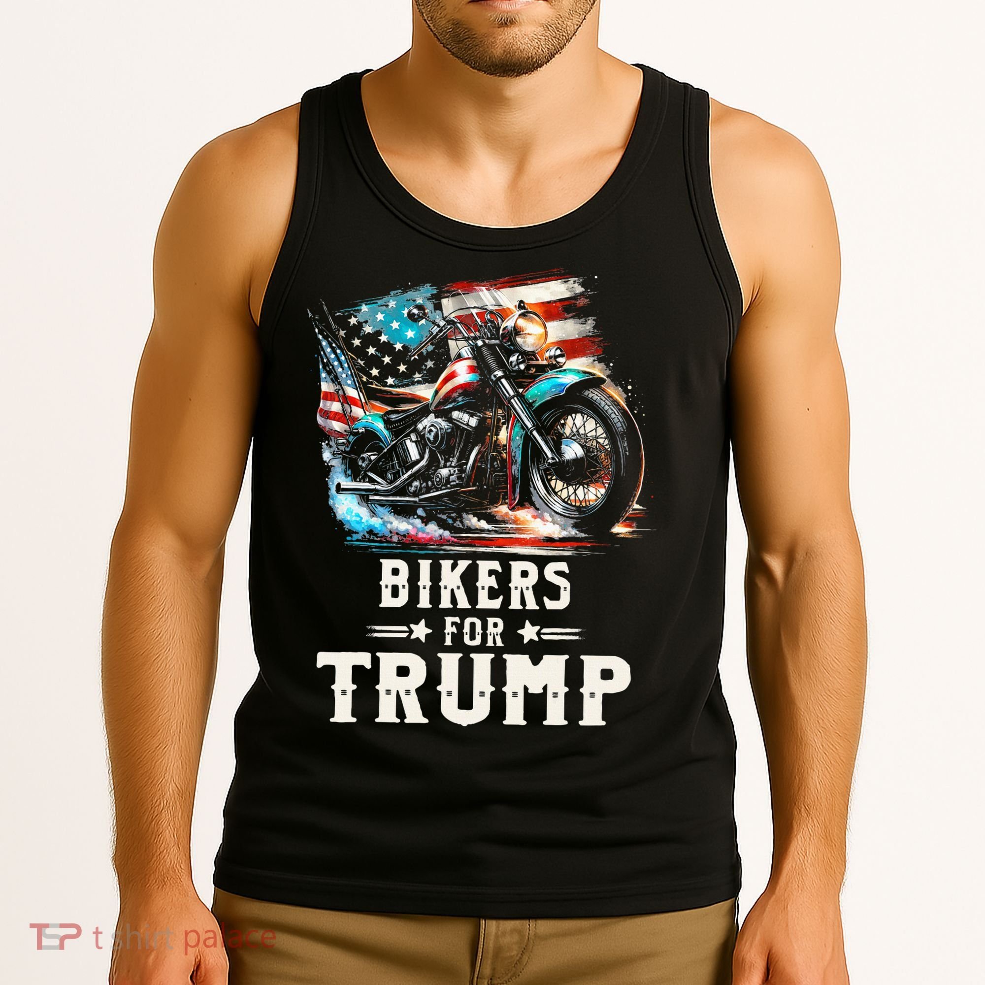 Bikers For Trump 2024 Motorcycle Patriotic American Flag Tank Top