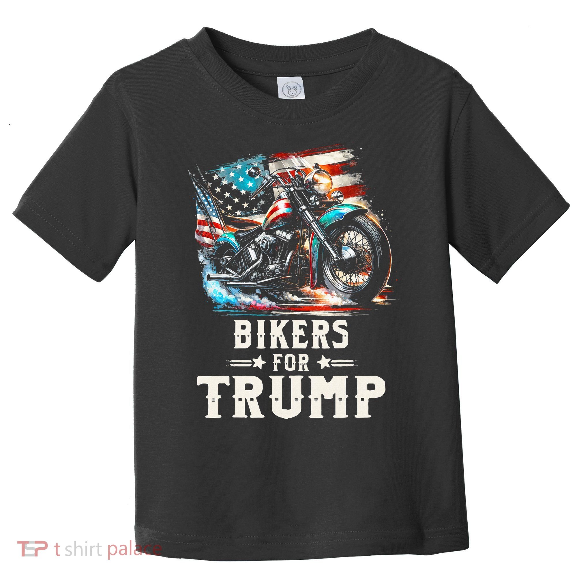 Bikers For Trump 2024 Motorcycle Patriotic American Flag Toddler T-Shirt