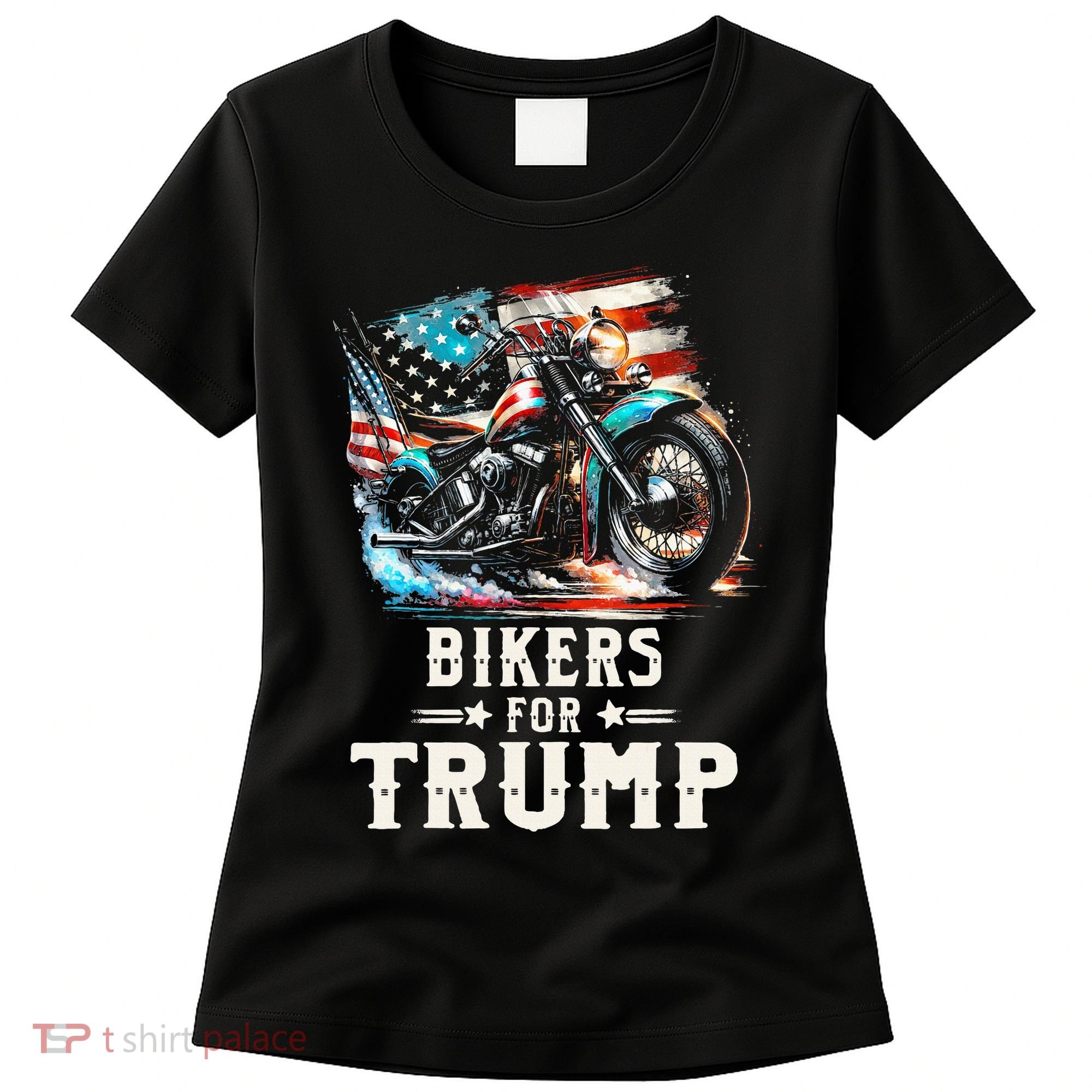 Bikers For Trump 2024 Motorcycle Patriotic American Flag Women's T-Shirt