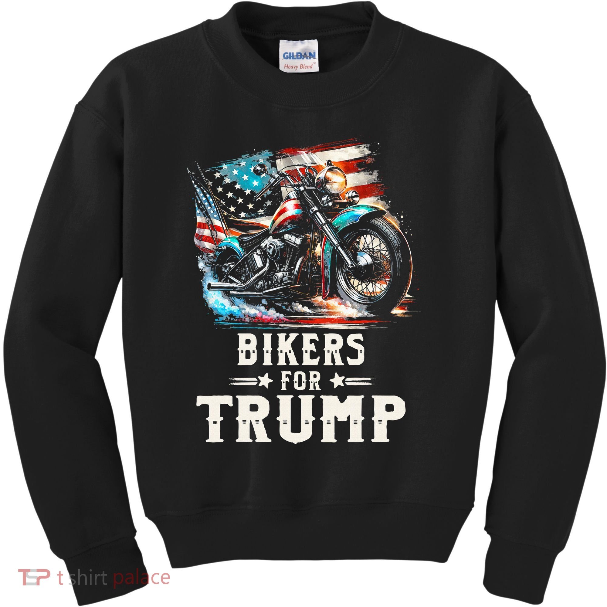 Bikers For Trump 2024 Motorcycle Patriotic American Flag Kids Sweatshirt