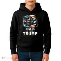 Bikers For Trump 2024 Motorcycle Patriotic American Flag Kids Hoodie thumb 4