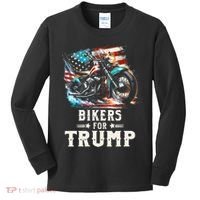Bikers For Trump 2024 Motorcycle Patriotic American Flag Kids Long Sleeve Shirt thumb 0