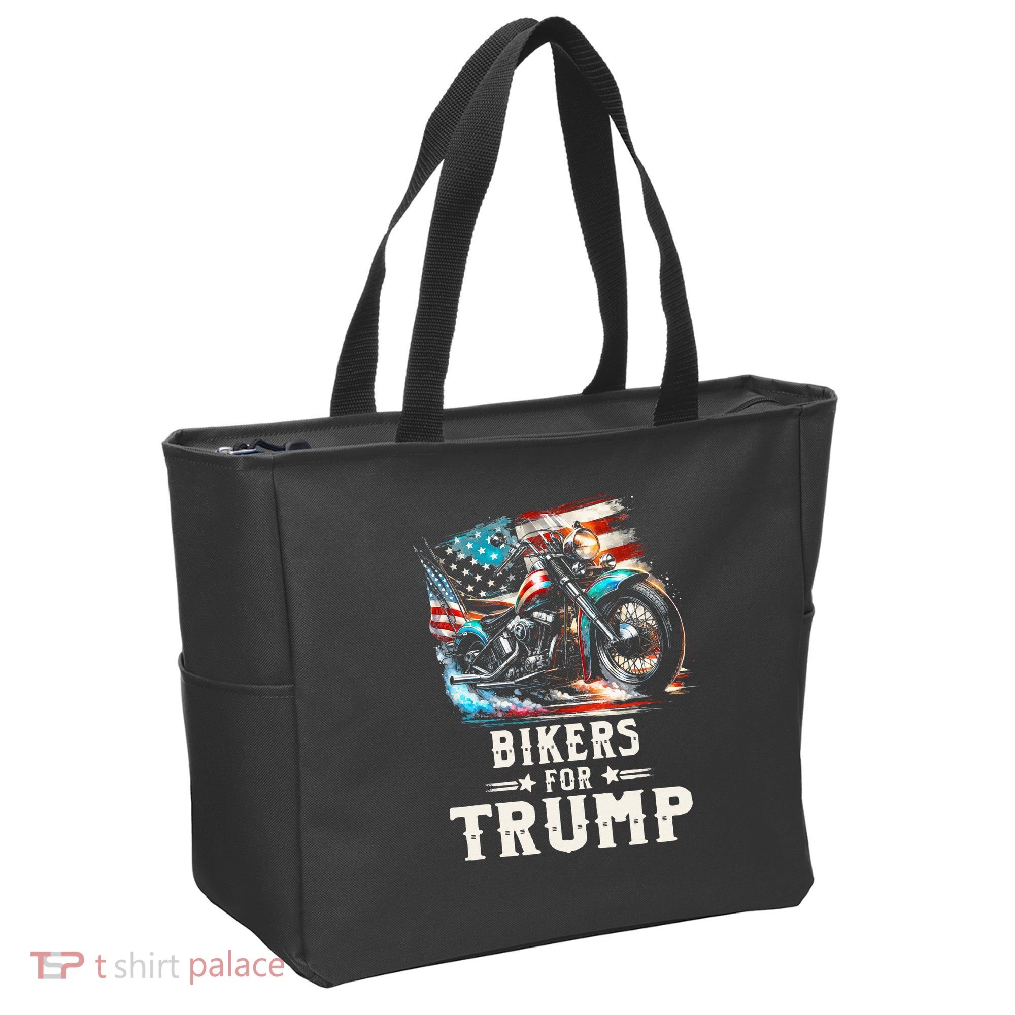 Bikers For Trump 2024 Motorcycle Patriotic American Flag Tote Bag