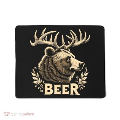 Beer Funny Vintage Design Bear With Deer Antlers For Drinker Mousepad