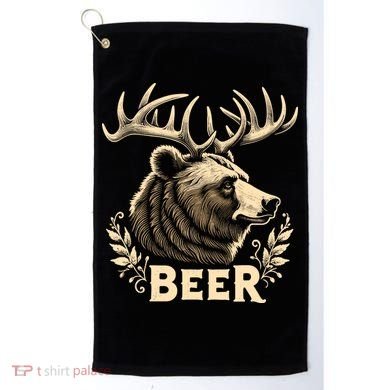 Beer Funny Vintage Design Bear With Deer Antlers For Drinker Golf Towel