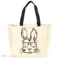 Bunny Face With Baseball Sunglasses Easter Day Gift Tote Bag thumb 0
