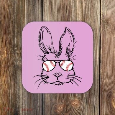 Bunny Face With Baseball Sunglasses Easter Day Gift Coaster