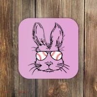 Bunny Face With Baseball Sunglasses Easter Day Gift Coaster thumb 0