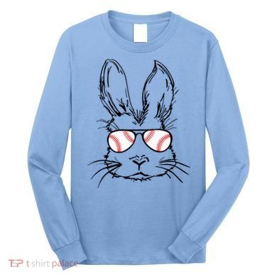 Bunny Face With Baseball Sunglasses Easter Day Gift Long Sleeve Shirt