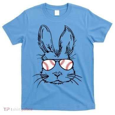 Bunny Face With Baseball Sunglasses Easter Day Gift T-Shirt